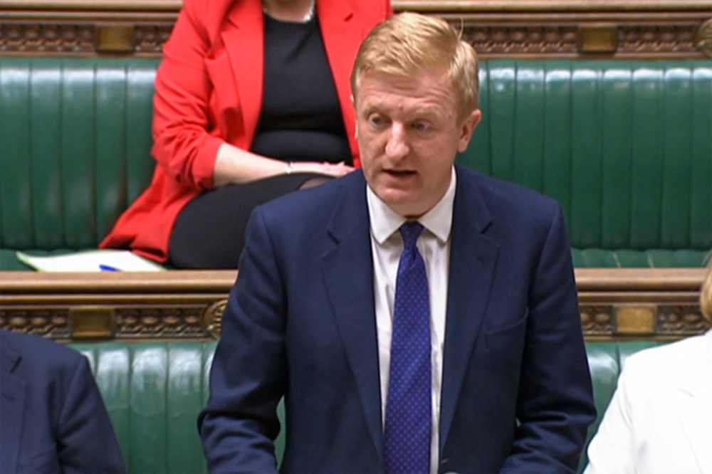 In this video grab taken from footage broadcast by the UK Parliamentary Recording Unit (PRU) via the Parliament TV website on March 25, 2024, Britain's Chancellor of the Duchy of Lancaster and Deputy Prime Minister Oliver Dowden makes a statement on Chinese cyber attacks, in the House of Commons. (Photo by PRU / AFP)