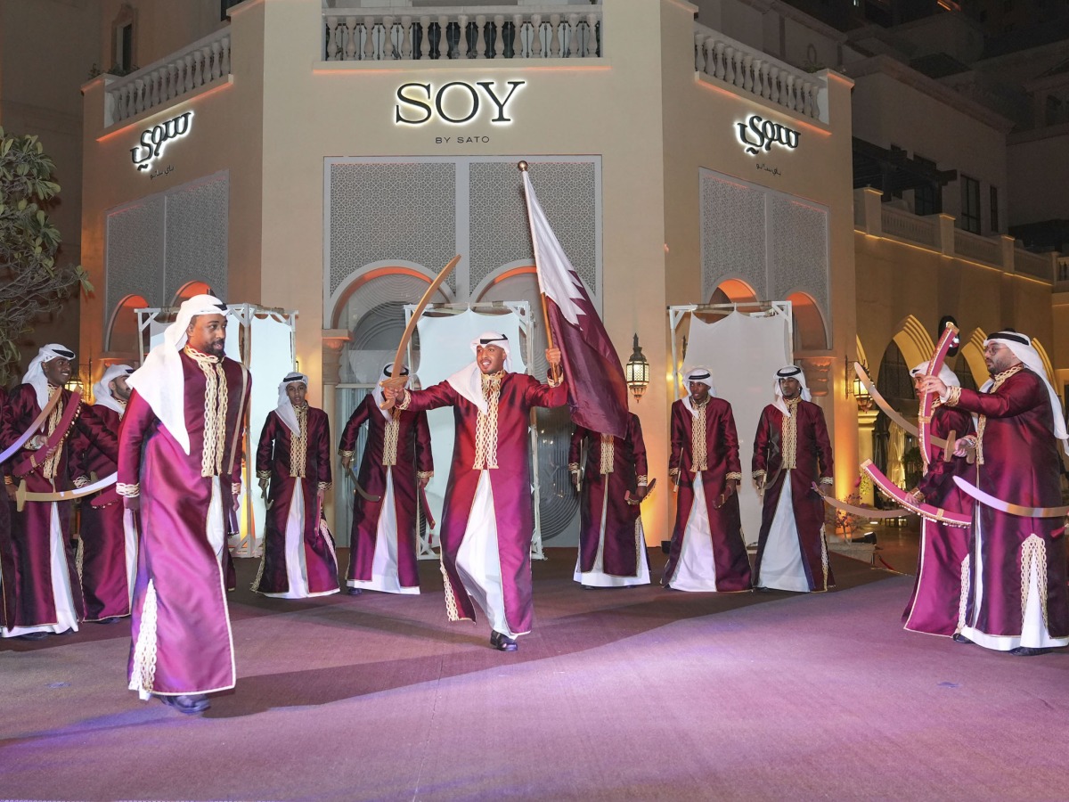 A troupe performs a traditional dance as part of Ramadan and Eid celebrations at The Pearl Island. 