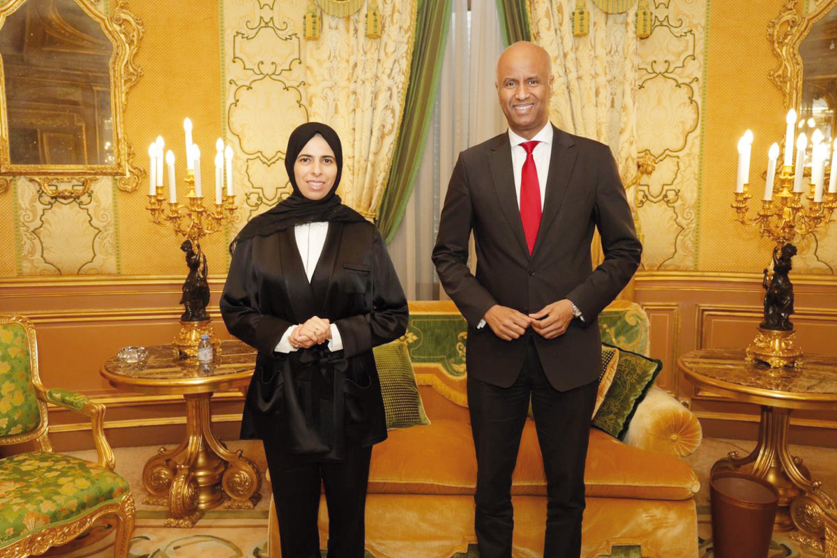 Minister of State for International Cooperation at the Ministry of Foreign Affairs H E Lolwah bint Rashid Al Khater with Minister of International Development of Canada H E Ahmed Hussen during the meeting.