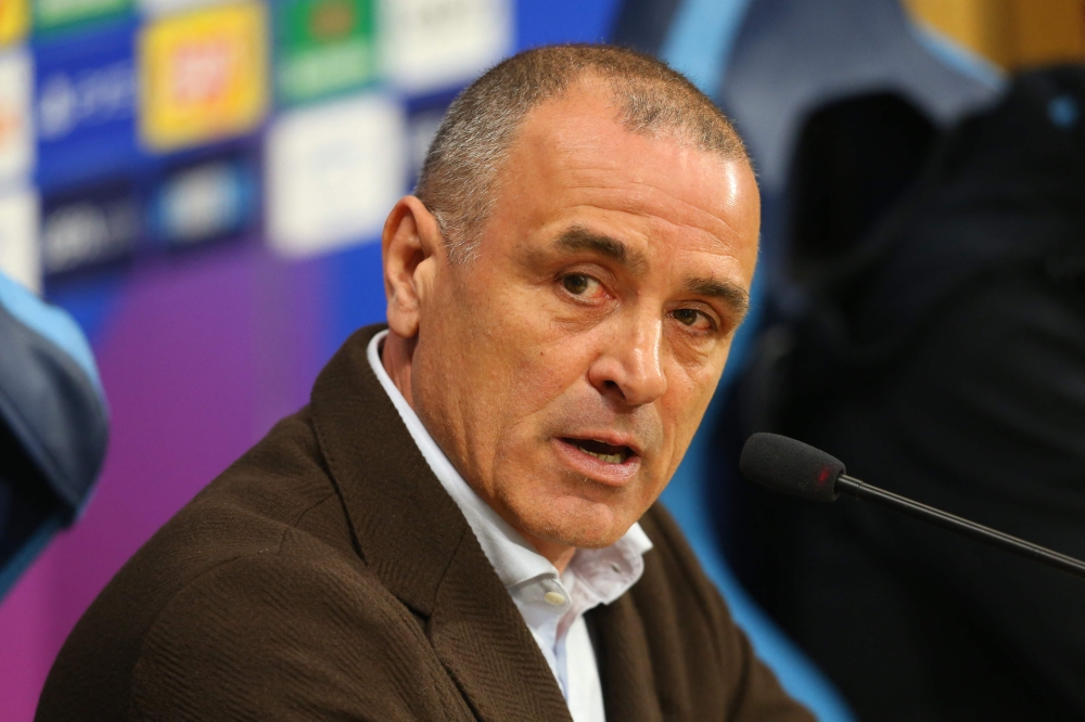 Napoli's Italian headcoach Francesco Calzona attends a press conference on the eve of the UEFA Champions League last 16 first leg football match between Napoli and Barcelona at the Diego Armando Maradona stadium on February 20, 2024. (Photo by Carlo Hermann / AFP)