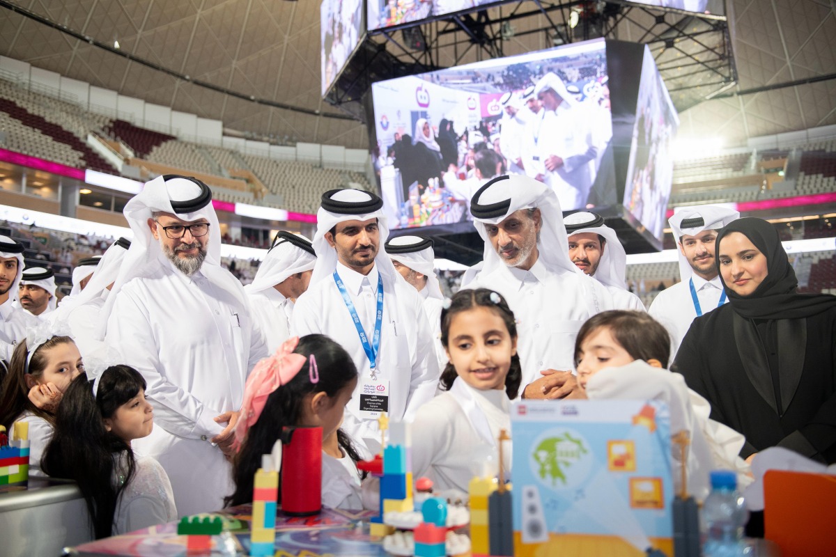 Minister of Sports and Youth H E Sheikh Hamad bin Khalifa bin Ahmed Al Thani during the opening of16th School Robotics Competition.