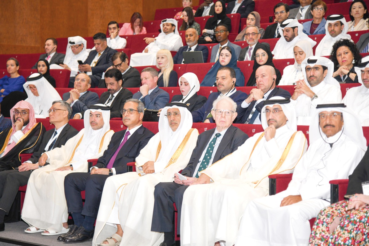 Minister of Justice and Minister of State for Cabinet Affairs H E Ibrahim bin Ali Al Mohannadi; Chief Justice and President of the Supreme Judiciary Council of Qatar H E Hassan bin Lahdan Al Mohannadi with other dignitaries during the meeting. 