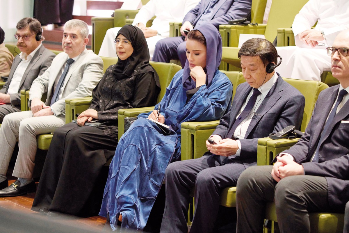 H H Sheikha Moza bint Nasser, Chairperson of Qatar Foundation with Minister of Public Health H E Dr. Hanan Mohammed Al Kuwari (third left) and other dignitaries at the event.