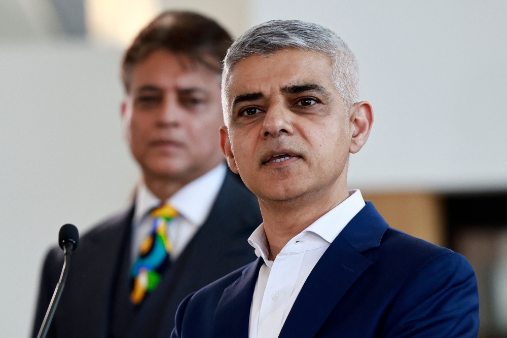 Re-elected Mayor of London, Labour's Sadiq Khan speaks during the declaration for London's Mayor, at City Hall in London on May 4, 2024. (Photo by BENJAMIN CREMEL / AFP)
