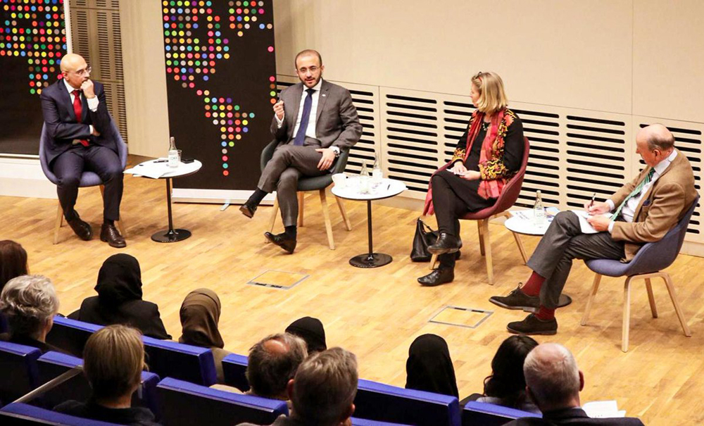 MoFA spokesperson Dr. Majed bin Mohammed Al Ansari (second left)  speaking during the event.
