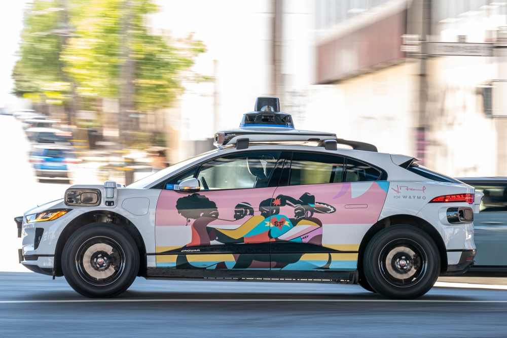 A Waymo autonomous taxi in San Francisco on Aug 10, 2024. Photo by David Paul Morris/Bloomberg.