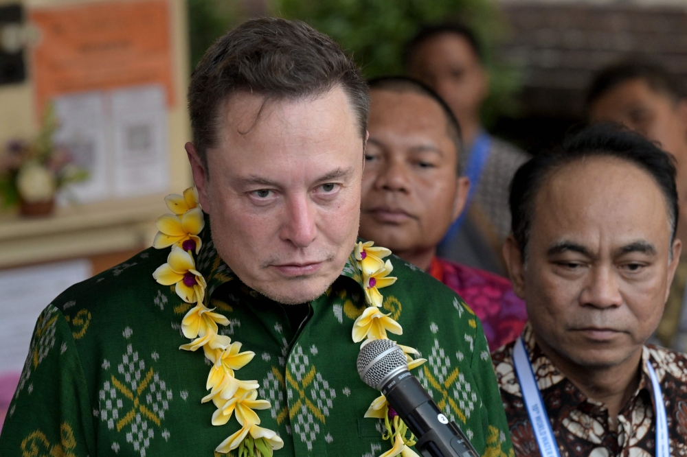 Tech billionaire Elon Musk (L) speaks during a ceremony held to inaugurate satellite unit Starlink at a community health center in Denpasar on Indonesia's resort island of Bali on May 19, 2024. (Photo by Sonny Tumbelaka / AFP)