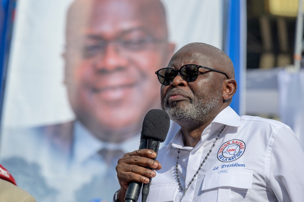 (Files) Democratic Republic of Congo's Minister of Economy Vital Kamerhe at The Martyrs Stadium in Kinshasa on April 29, 2023. (Photo by Arsene Mpiana / AFP)
