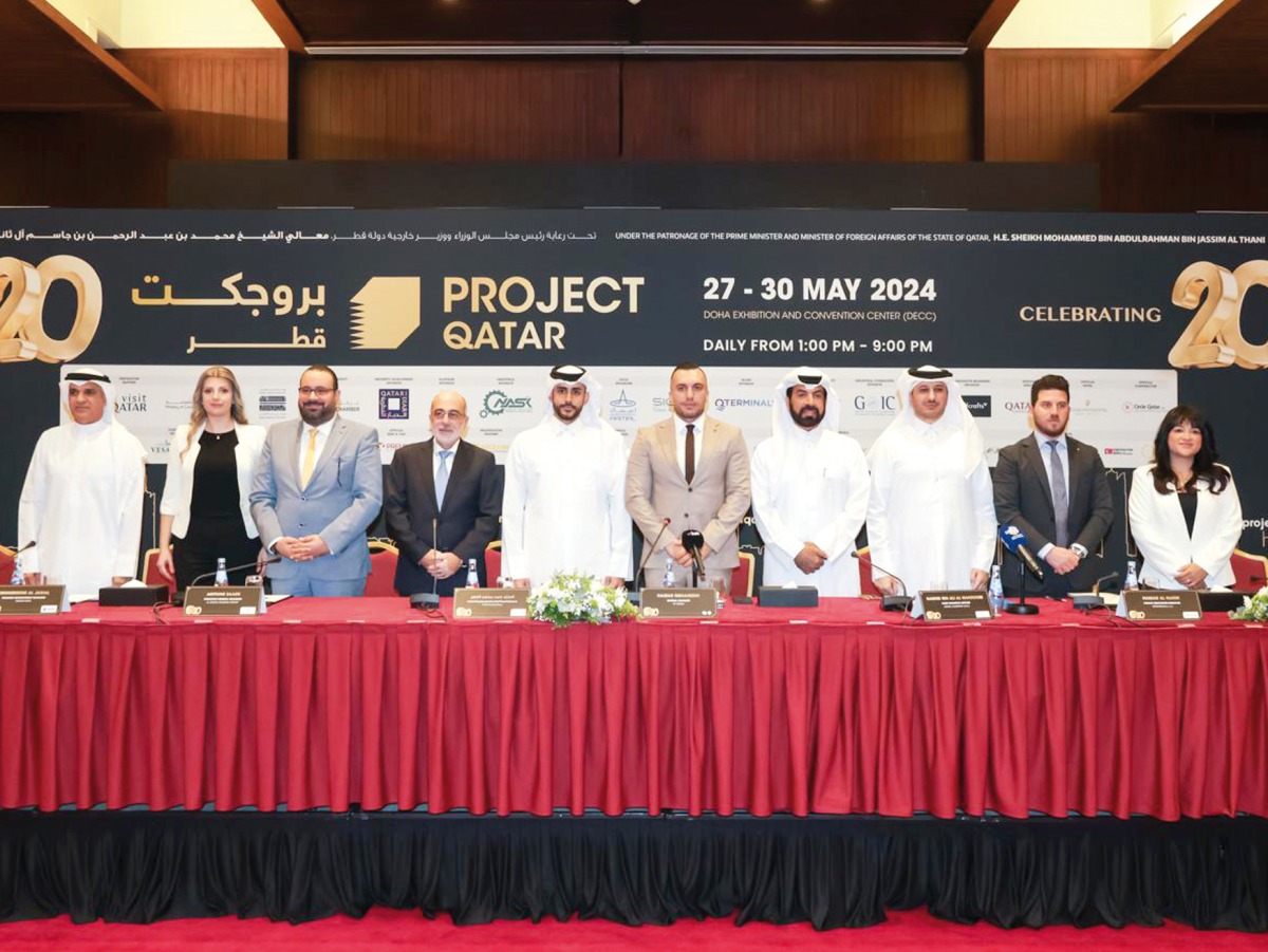 Officials pose for a group photo during the press conference to unveil details of the 20th edition of Project Qatar, yesterday.