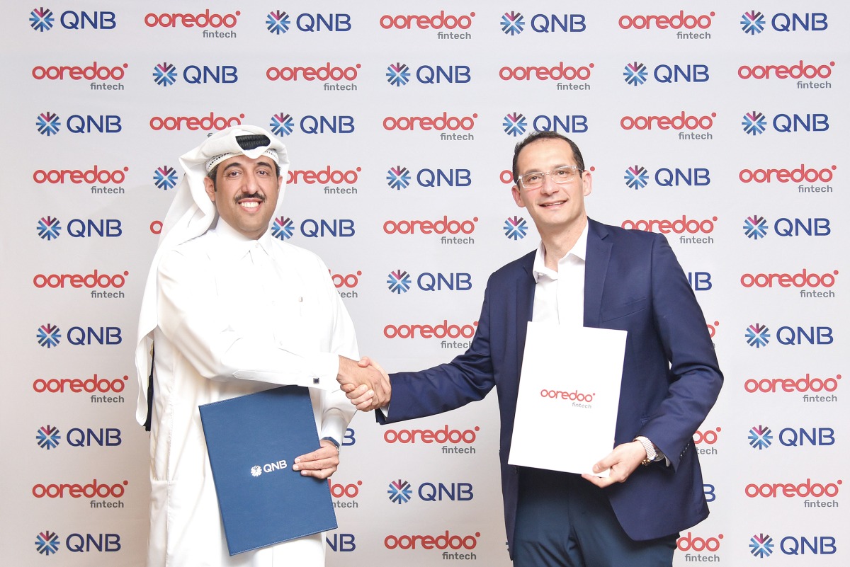 Khalid Ahmed Al Sada, Senior Executive Vice President - Group Corporate and Institutional Banking at QNB with Michelangelo Giacco, CEO of Ooredoo Fintech.