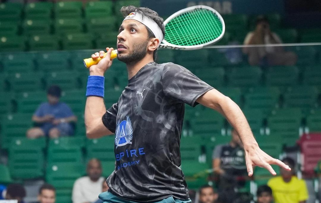 Qatar’s Abdulla Al Tamimi in action yesterday.