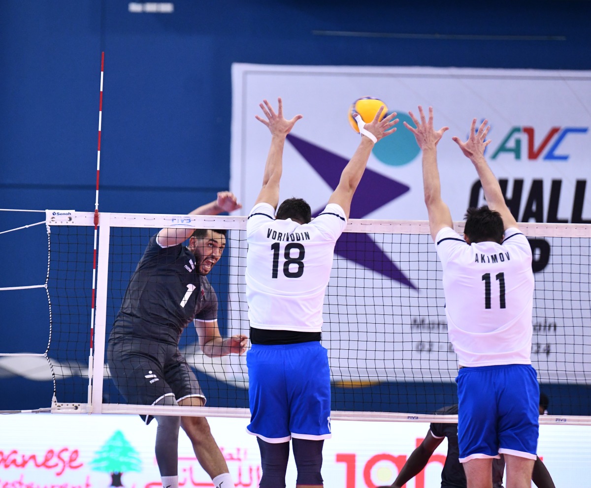 Qatar's Youssef Oughlaf hits a shot during the semi-final match against Kazakhstan.
