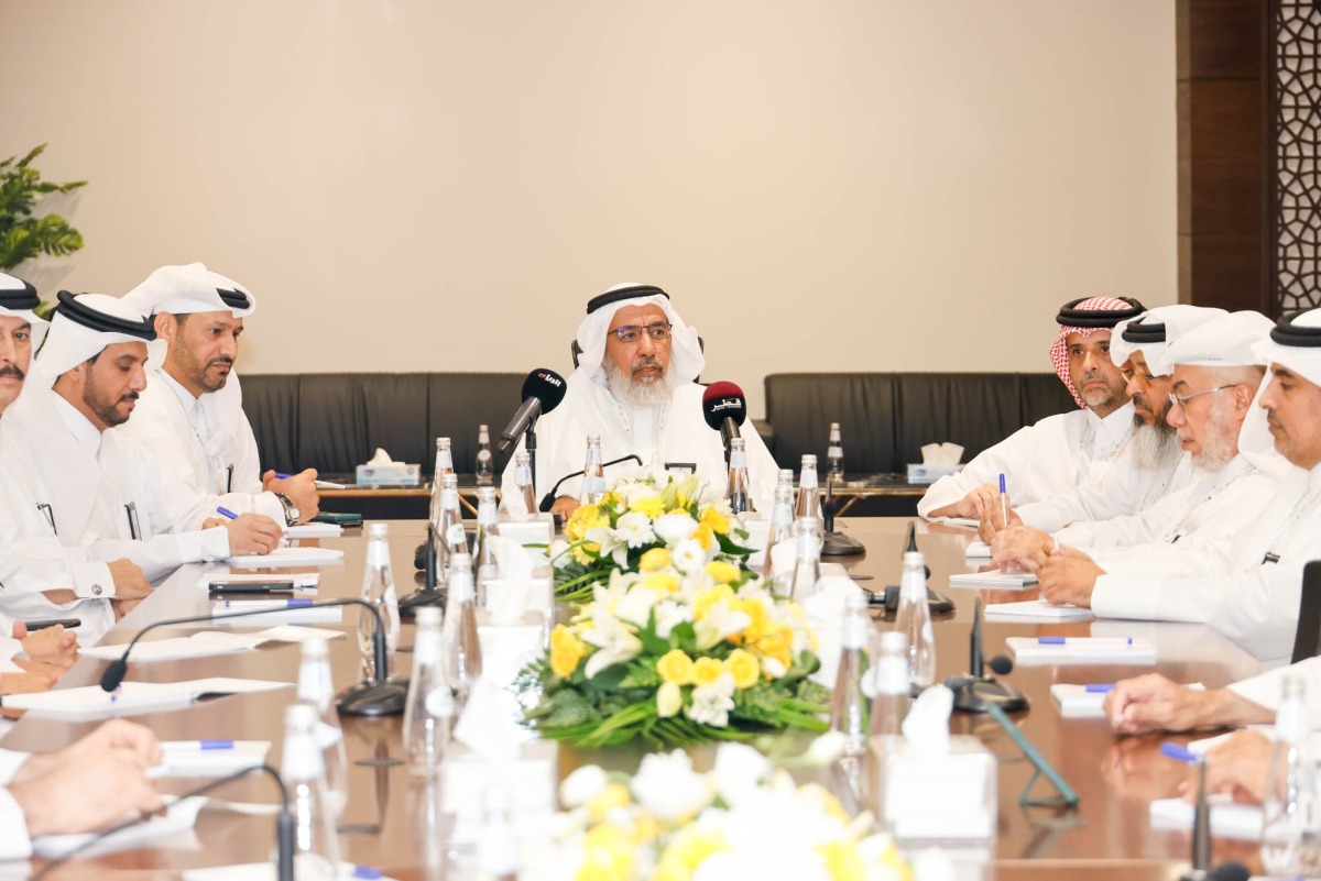 Minister of Awqaf and Islamic Affairs and Head of the Qatari Hajj Mission H E Ghanem bin Shaheen Al Ghanim during a meeting with Hajj tour operators.