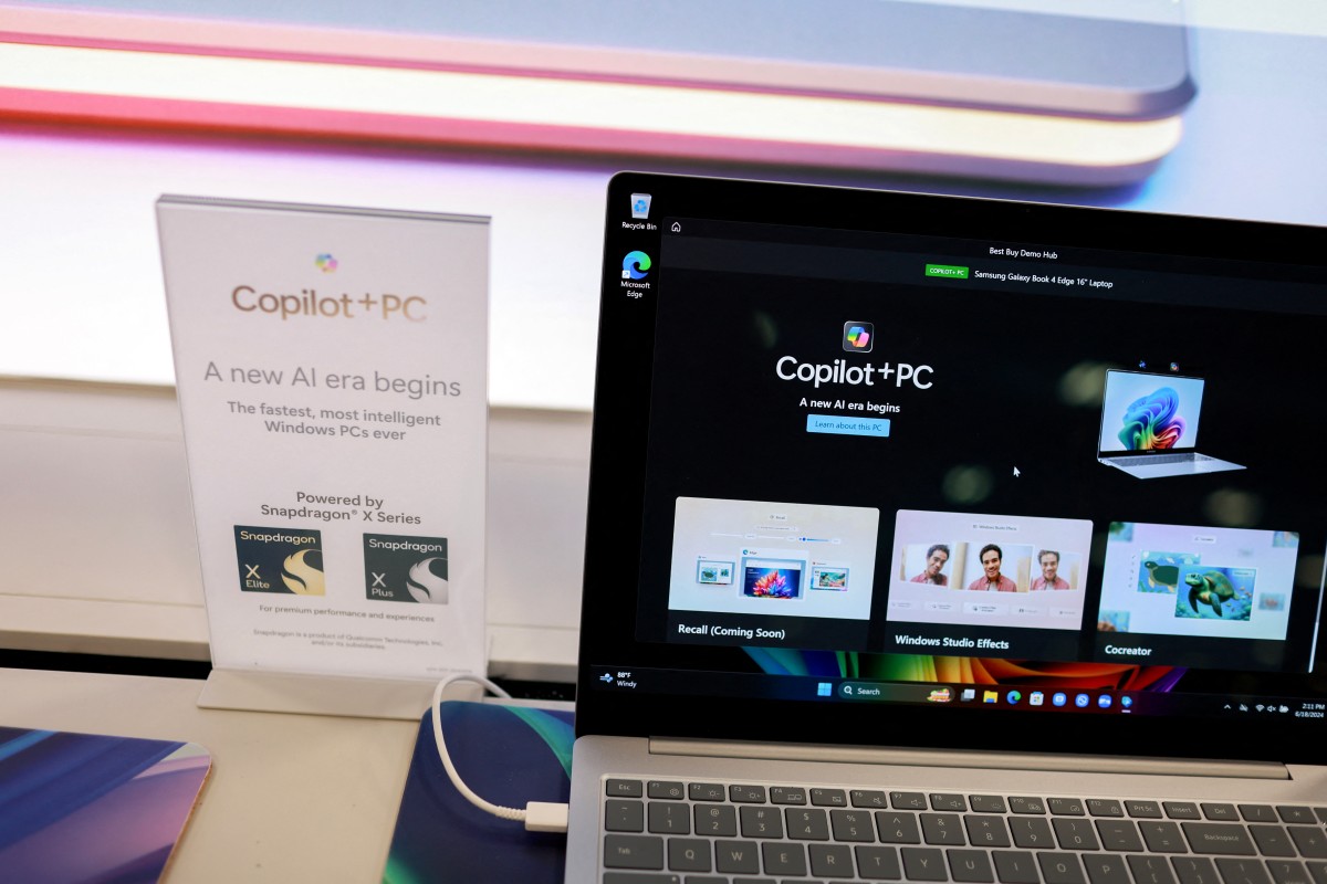 A laptop computer with Microsoft Copilot+ installed is on display at the Best Buy store on June 18, 2024 in Miami, Florida. Photo by Joe Raedle/Getty Images/AFP.
