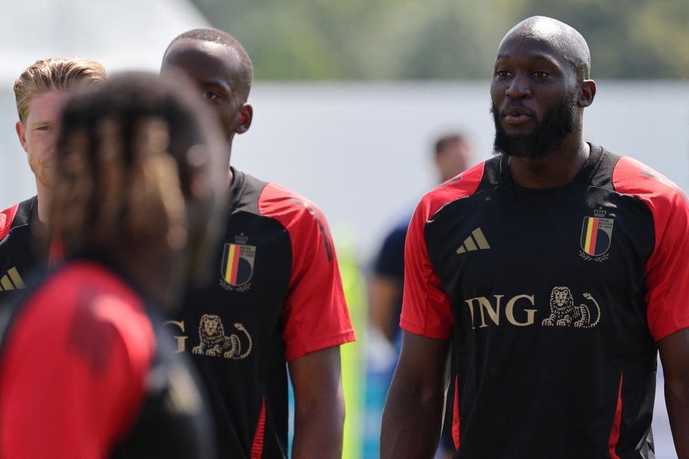 Belgium's forward #10 Romelu Lukaku takes part in a training session at the team base camp in Ludwigsburg on June 24, 2024, during the UEFA EURO 2024 football competition. (Photo by LLUIS GENE / AFP)
