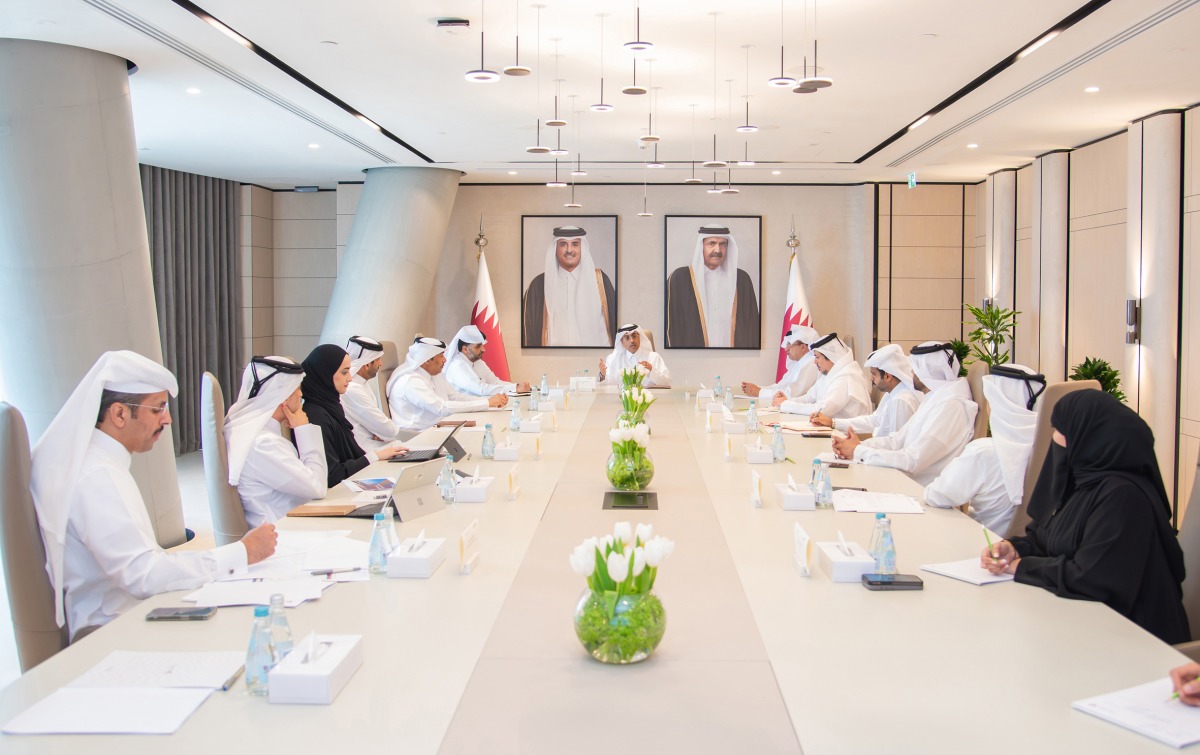 Minister of Labour H E Dr. Ali bin Smaikh Al Marri chairing the first meeting of the Workforce Planning Committee, yesterday.