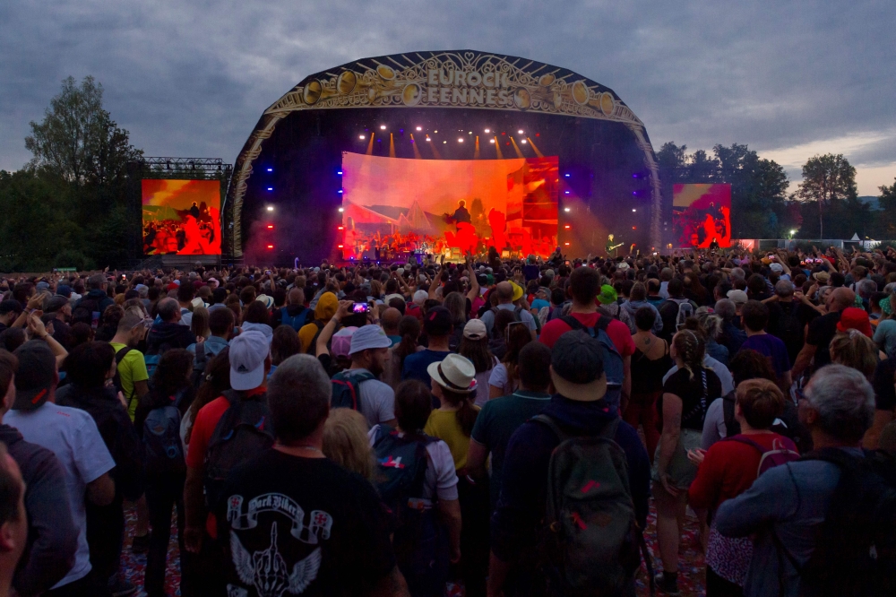 (Files) French singer Nicolas Sirkis from French rock band Indochine performs on stage during the 33rd edition of the Eurockeennes de Belfort rock music festival in Sermamagny, eastern France on July 2, 2023. (Photo by Jean-Christophe Verhaegen / AFP)
 