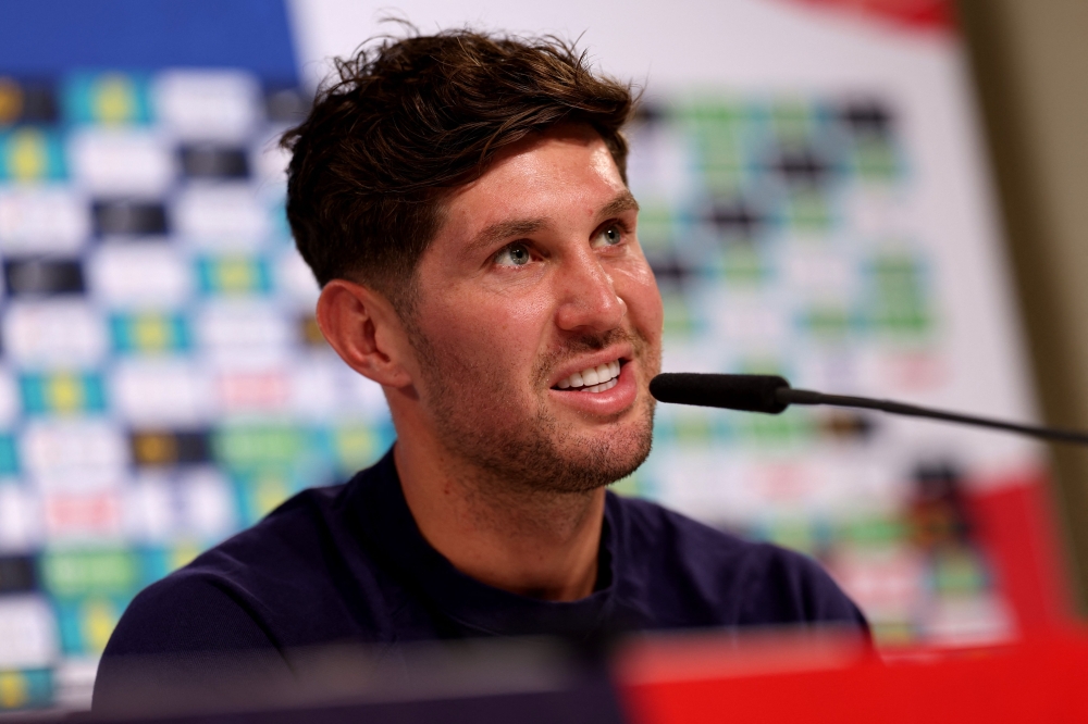 England's defender #05 John Stones gives a press conference at the team's base camp, the Weimarer Land golf resort, near Blankenhain, on July 4, 2024, during the UEFA Euro 2024 football championship. (Photo by Adrian DENNIS / AFP)
