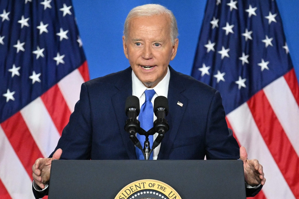 US President Joe Biden speaks during a press conference at the close of the 75th NATO Summit at the Walter E. Washington Convention Center in Washington, DC on July 11, 2024. (Photo by Mandel Ngan / AFP)