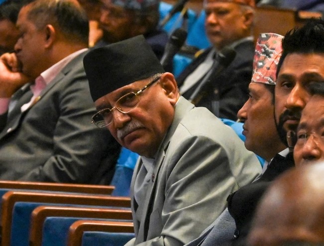 Nepal's Prime Minister Pushpa Kamal Dahal, also known as Prachanda, looks on during a parliament session in Kathmandu on July 12, 2024. (Photo by Prakash Mathema / AFP)