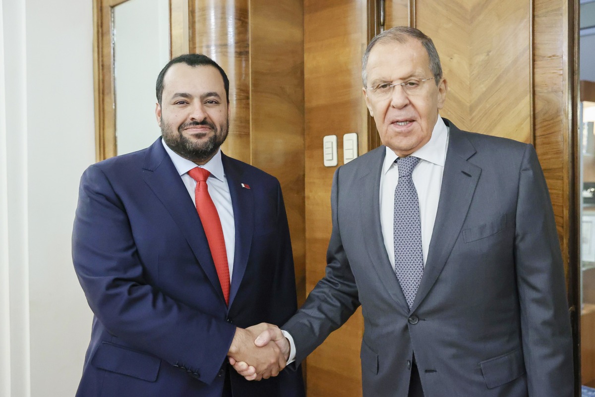 Minister of State at the Ministry of Foreign Affairs H E Dr. Mohammed bin Abdulaziz bin Saleh Al Khulaifi (left) meeting Minister of Foreign Affairs of the Russian Federation H E Sergei Lavrov.
