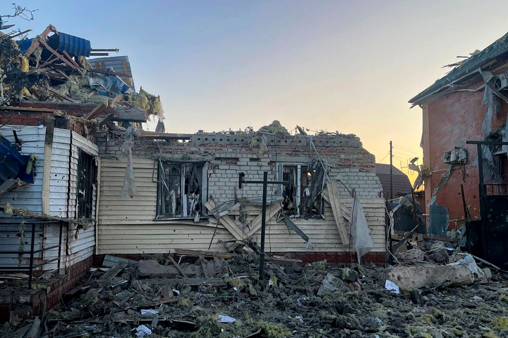 This handout photograph released by the Kursk Region Governov Alexei Smirnov in his Telegram channel shows damages in the town of Sudzha on August 6, 2024, caused by shelling from Ukranian forces in Russia's Kursk Region. (Photo by Governor of Kursk Region / AFP) 