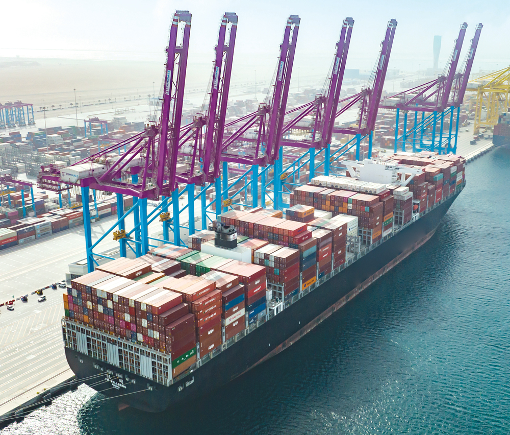 A ship berthing at Hamad Port.