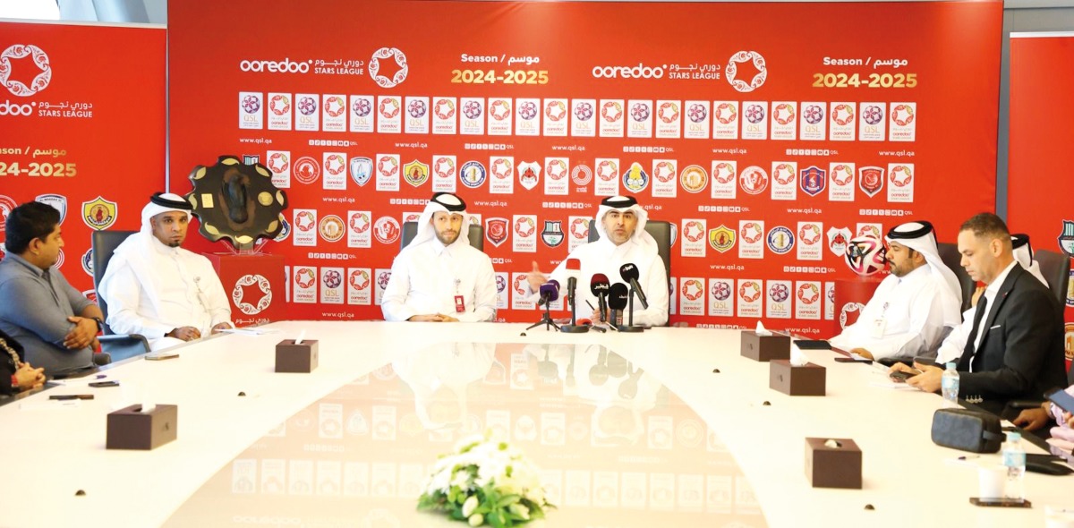 FROM LEFT: QSL Competitions Department Director Ahmed Salman Al Adsani, Executive Director of Competitions and Football Development Dr. Ahmed Khellil Abbassi, Sales, Marketing and Communication Executive Director Hassan Rabiah Al Kuwari, and QSL's Head of Events Department Nasser Mubarak Al Kuwari during the meeting.
