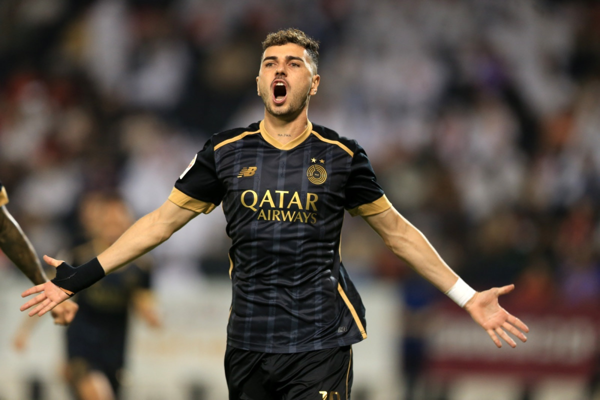 Al Sadd's Rafa Mujica celebrates after completing his hat-trick against Al Arabi yesterday. 