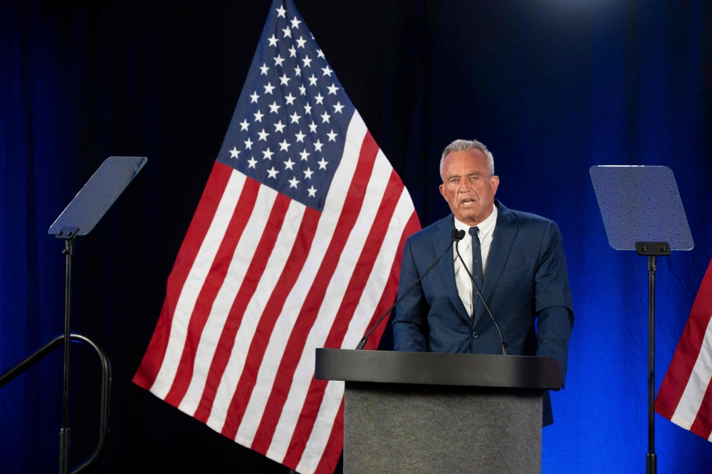 Former Presidential candidate Robert F. Kennedy Jr. gives remarks at the Renaissance Phoenix Downtown Hotel on August 23, 2024 in Phoenix, Arizona. (Photo by Rebecca Noble/Getty Images via AFP)
