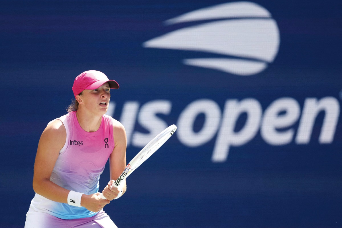Iga Swiatek of Poland looks on against Kamilla Rakhimova of Russia during their first round match yesterday. 