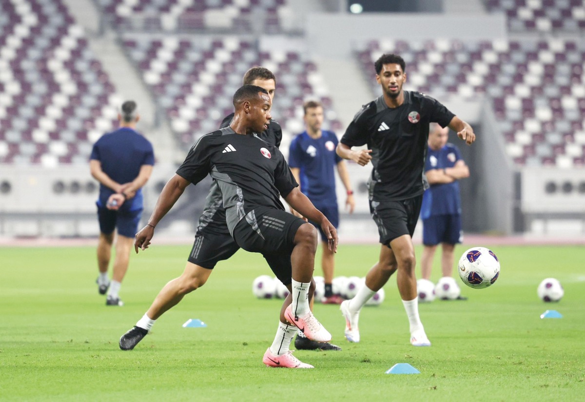 Qatar players in action during a training session. 
