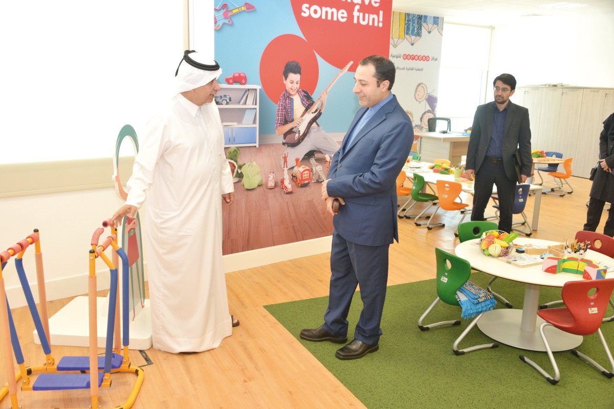 H E Dr. Ali Saleh Abadi, Ambassador of the Islamic Republic of Iran to the state of Qatar, and Sheikh Dr. Khalid bin Jabr Al Thani, Chairman of Qatar Cancer Society, during the meeting.