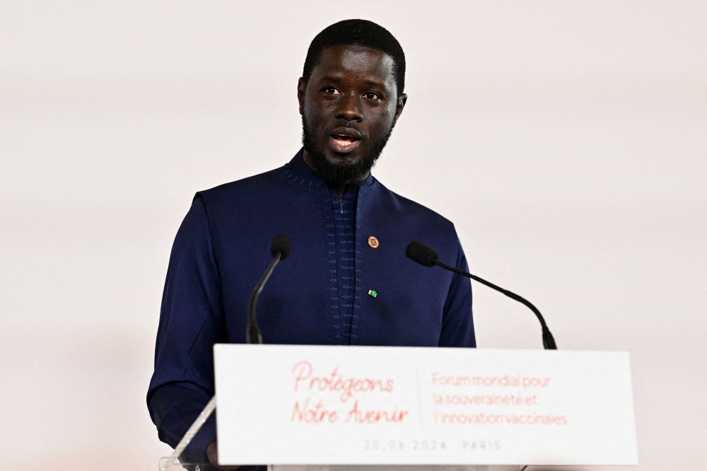File: Senegal's President Bassirou Diomaye Faye delivers a speech during the Global Forum for Vaccine Sovereignty and Innovation at the French Foreign Ministry, the Quai d'Orsay, in Paris, on June 20, 2024. (Photo by Dylan Martinez / POOL / AFP)