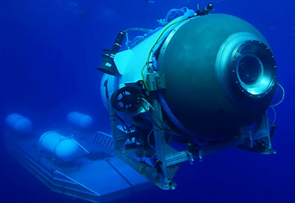Photo used for demonstration purposes. This undated image courtesy of OceanGate Expeditions, shows their Titan submersible launching from a platform. Photo by Handout / OceanGate Expeditions / AFP.

