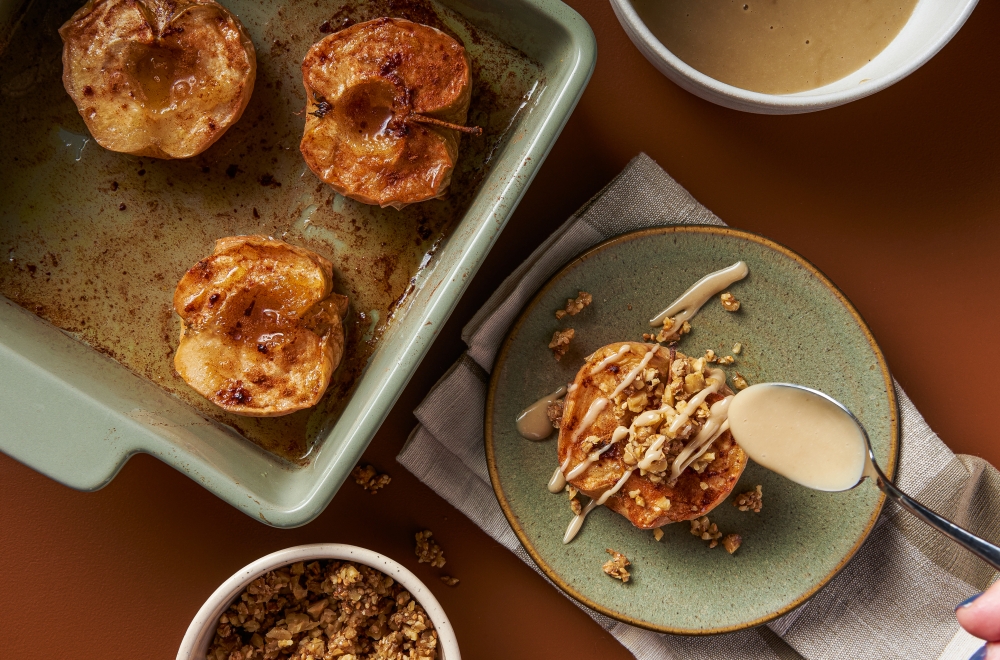 Baked apples with honey, nuts and tahini. Picture: Rey Lopez for The Washington Post