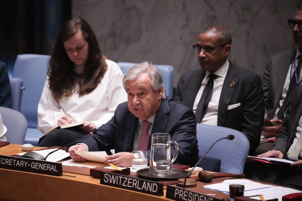 UN Secretary General Antَnio Guterres looks on at a Security Council meeting on the situation in the Middle East at the United Nations headquarters on October 2, 2024 in New York. (Photo by Bryan R. SMITH / AFP)
