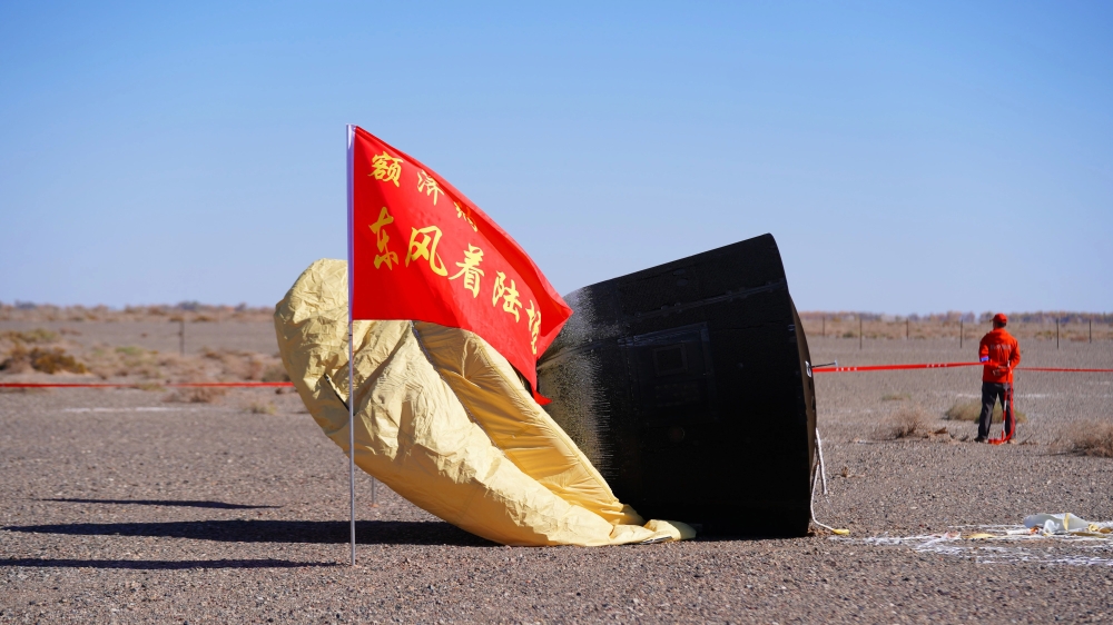 China retrieved its first reusable and returnable test satellite, Shijian-19, at the Dongfeng landing site in north China's Inner Mongolia Autonomous Region on October 11, 2024. (Photo by Wang Heng/Xinhua)