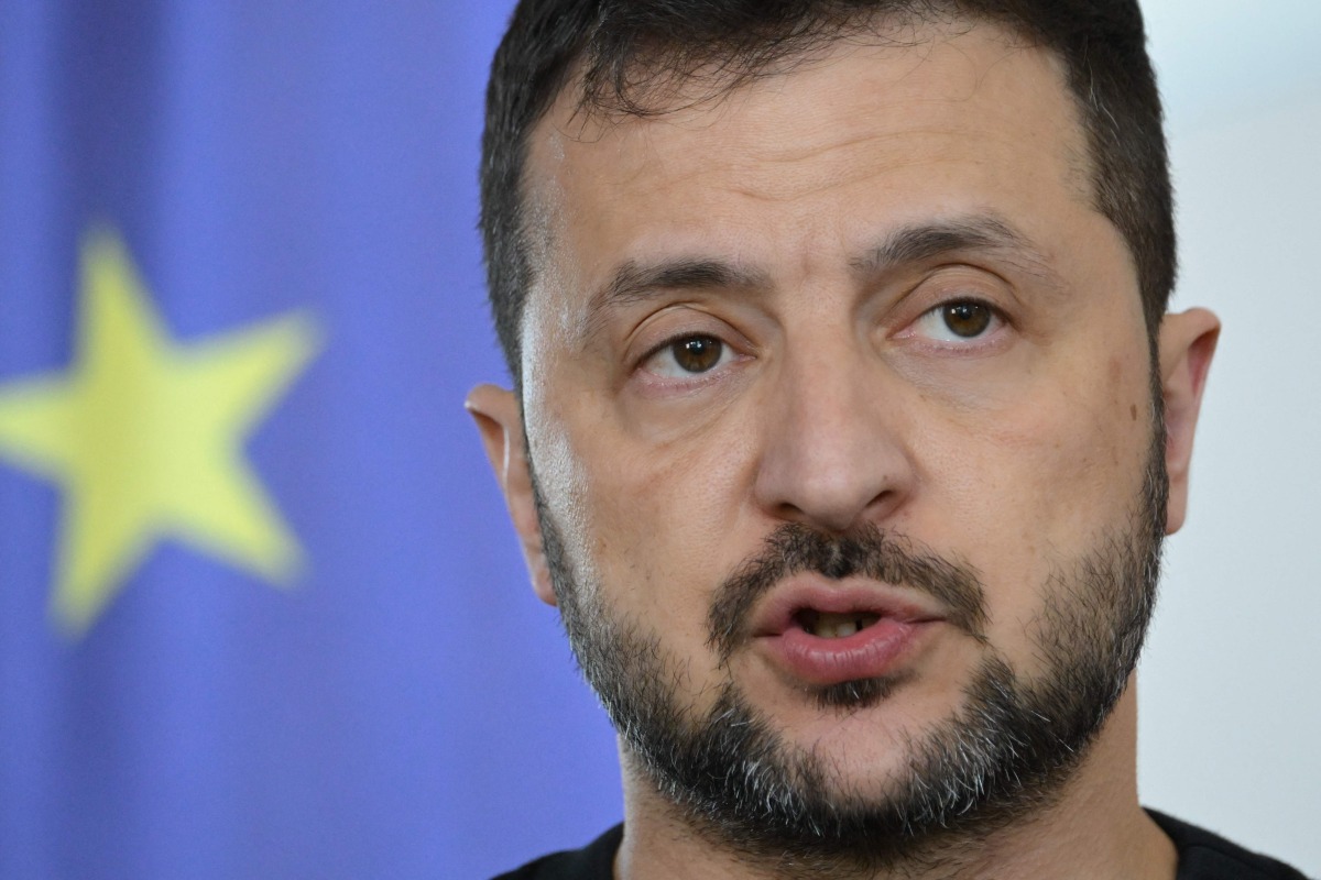 Ukrainian President Volodymyr Zelensky gives a joint press conference with the German Chancellor at the Chancellery in Berlin on October 11, 2024. (Photo by Tobias SCHWARZ / AFP)
