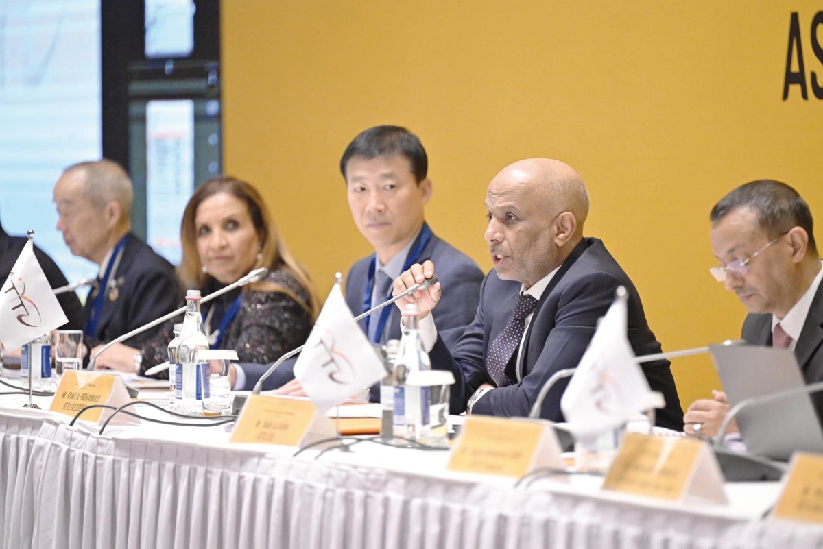 Asian Table Tennis Union President Khalil bin Ahmed Al Mohannadi (second right) speaks during the General Assembly held in Astana, Kazakhstan.