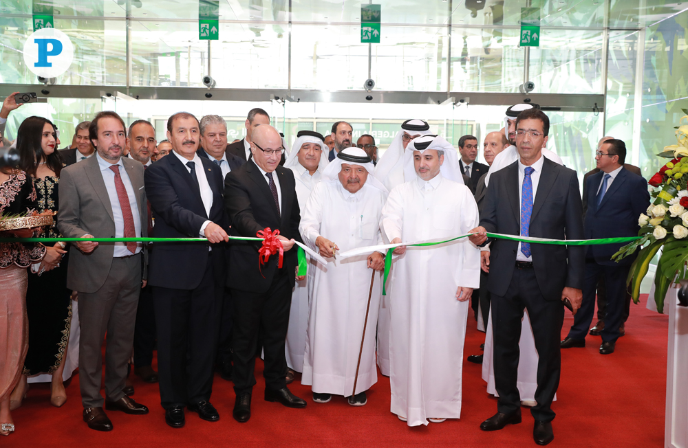 Minister of Environment and Climate Change HE Dr Abdullah bin Abdulaziz bin Turki Al Subaie, Algerian Minister of Trade and Exports Promotion HE Tayeb Zitouni, and Qatar Businessmen Association Chairman HE Sheikh Faisal bin Qassim Al Thani during the inauguration of Algerian Products Exhibition at the DECC.