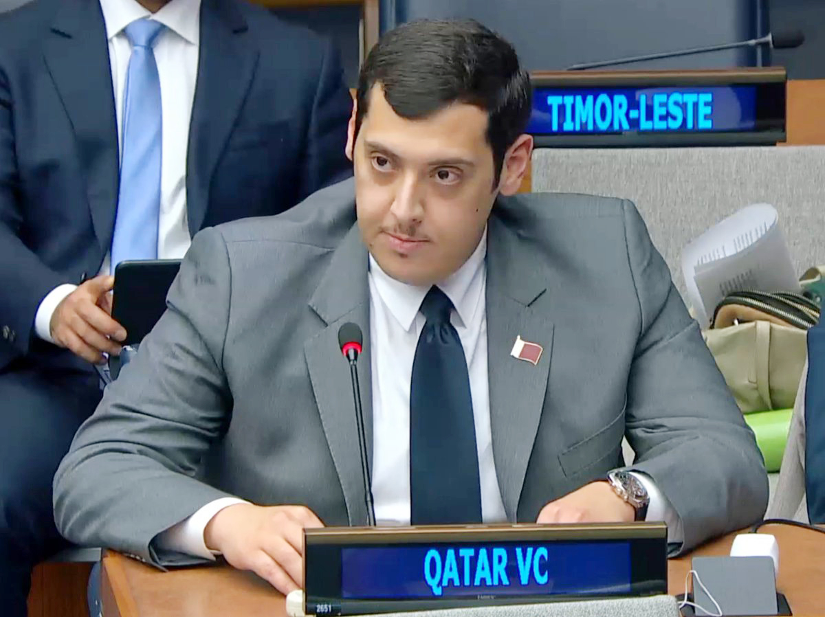 Second Secretary of the Permanent Mission of Qatar to UN, Sheikh Abdulrahman bin Abdulaziz Al Thani speaking at the meeting.