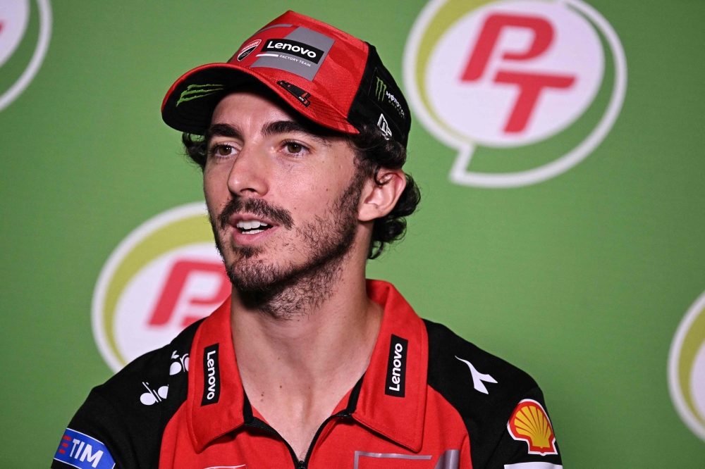 Ducati Lenovo Team's Italian rider Francesco Bagnaia takes part in a press conference ahead of the MotoGP Thailand Grand Prix on October 24, 2024. (Photo by Lillian Suwanrumpha / AFP)