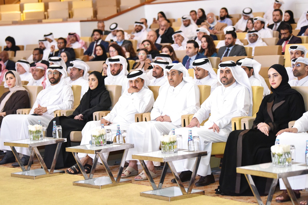 Minister of Labour H E Dr. Ali bin Smaikh Al Marri and other officials at the event held at QNCC yesterday.