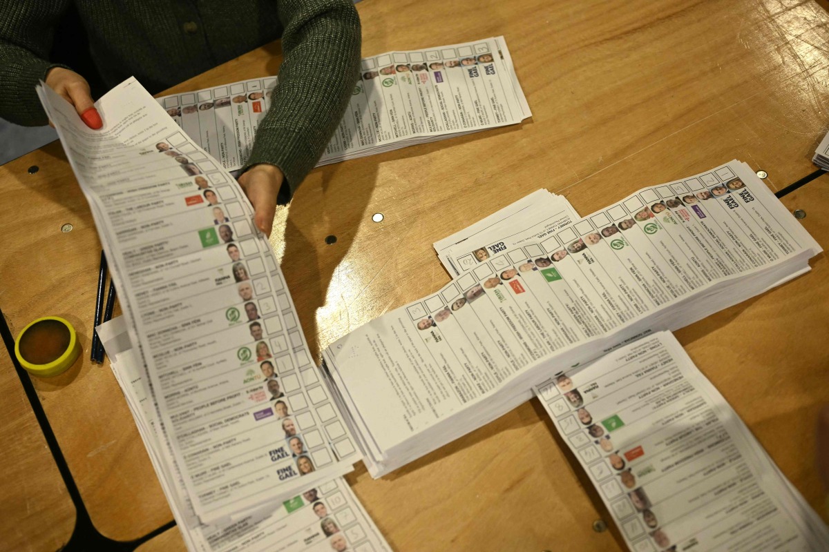 Ballot papers are sorted at the Dublin RDS centre, in Dublin, on November 30, 2024, the day after the vote took place in the Irish General Election. (Photo by Ben STANSALL / AFP)
