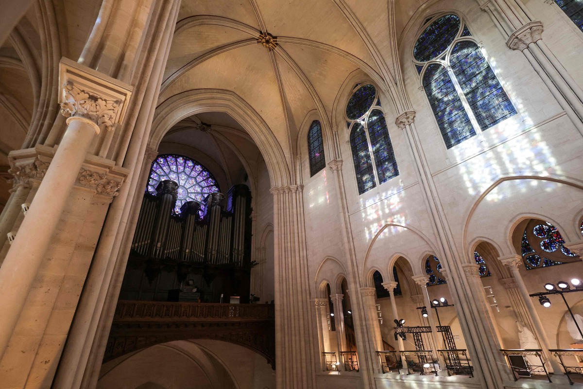 A view shows the organ prior to a ceremony to mark the re-opening of the landmark Notre-Dame Cathedral in central Paris on December 7, 2024. (Photo by Christophe PETIT TESSON / POOL / AFP)
