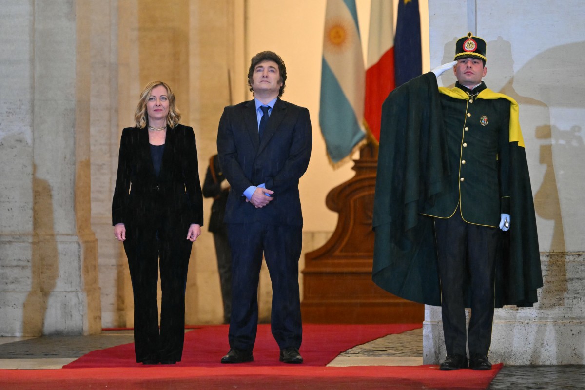 Photo used for representational purposes. Italy's Prime Minister, Giorgia Meloni welcomes Argentina's President Javier Milei at Palazzo Chigi prior their meeting in Rome on December 13, 2024. Photo by Andreas SOLARO / AFP.