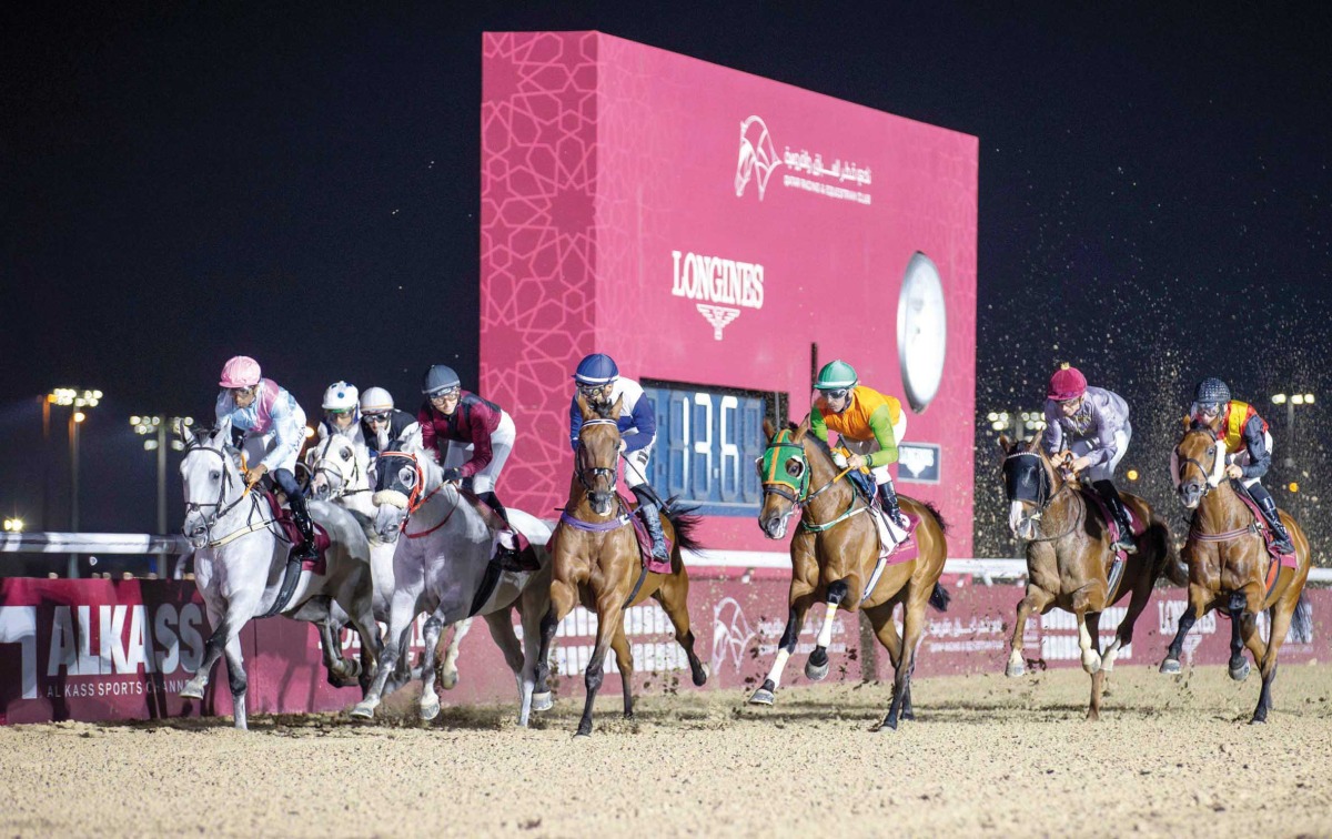 Action during a race at Al Rayyan Racecourse yesterday. PIC: Juhaim/QREC