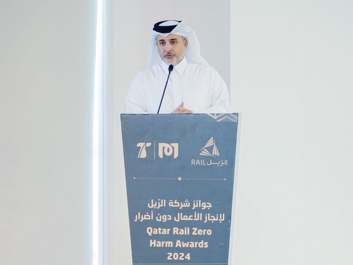 Minister of Environment and Climate Change H E Dr. Abdullah bin Abdulaziz bin Turki Al Subaie, who is also Managing Director and CEO of Qatar Rail, addressing the awards ceremony. 
