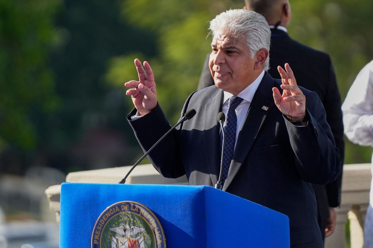 Panama's President Jose Raul Mulino gives a speech during the ceremony to mark the 25th anniversary of the United States' handover of the interoceanic Panama Canal to Panama, in Panama City on December 31, 2024. (Photo by ARNULFO FRANCO / AFP)

